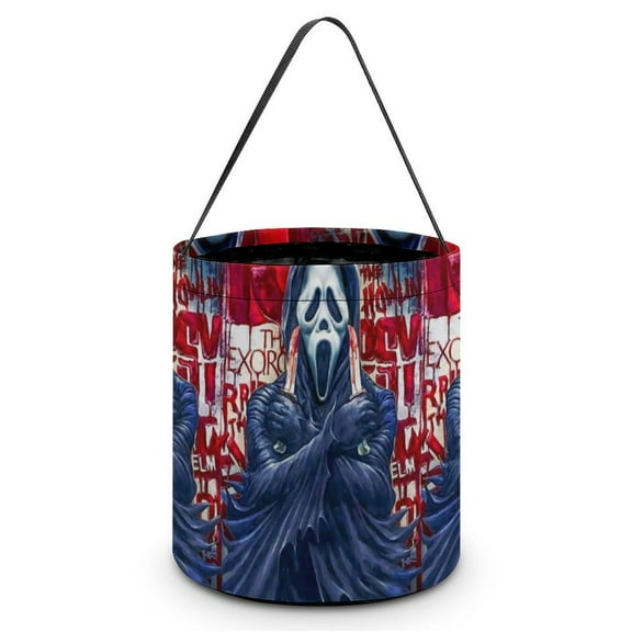 Ghostface Candy Tote Bags Halloween Trick or Treat Bucket Bag Portable Collapsible Reusable Goody Handbag