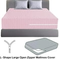 thumbnail image 2 of 100% Egyptian Cotton L Shape Zipper Mattress Cover, 800 TC, 21 Inch Deep Pocket King Size (76x80), Stripe Light Pink, 2 of 6