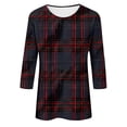 thumbnail image 4 of Lenpel Women's 3/4 Sleeve Tops Fashion Plaid Crew Neck Plus Size Print Tunic Shirts Spring Summer Casual Blouses, 4 of 5