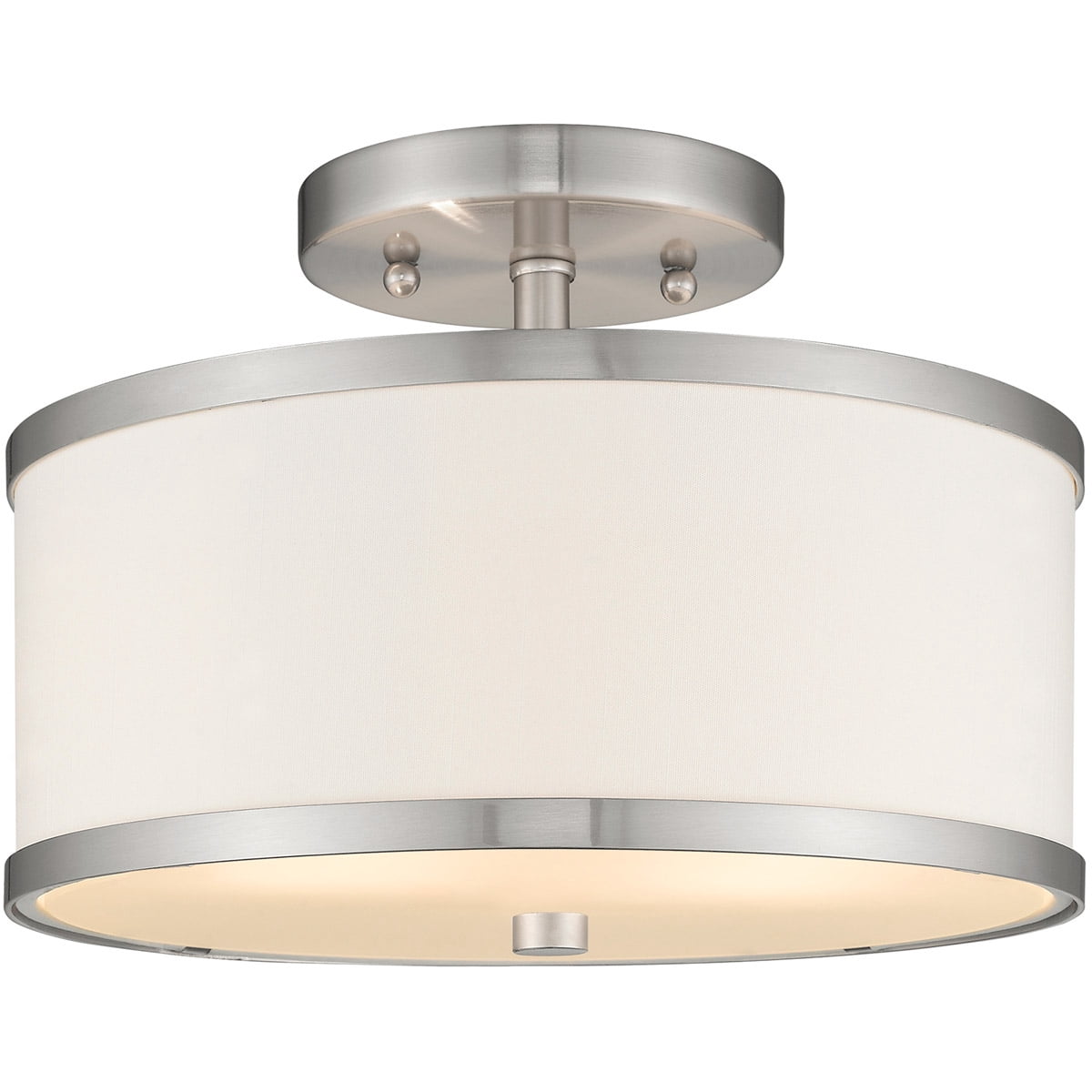 2 Light Brushed Nickel Ceiling Light fixture with Hand Crafted Off-White Fabric Hardback Shade