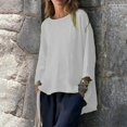 thumbnail image 4 of yunLCZ Womens Long Sleeve Shirts Women's 202 Nine Point Sleeve Round Neck Cotton Linen Loose Casual Versatile Shirt Top T Shirt Womens Long Sleeve Shirts, 4 of 4
