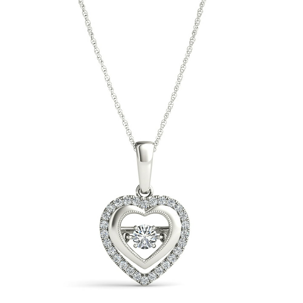 Diamond2Deal 1/4 Carat (ctw) 925 Sterling Silver Round Diamond Heart Pendant Necklace (HI