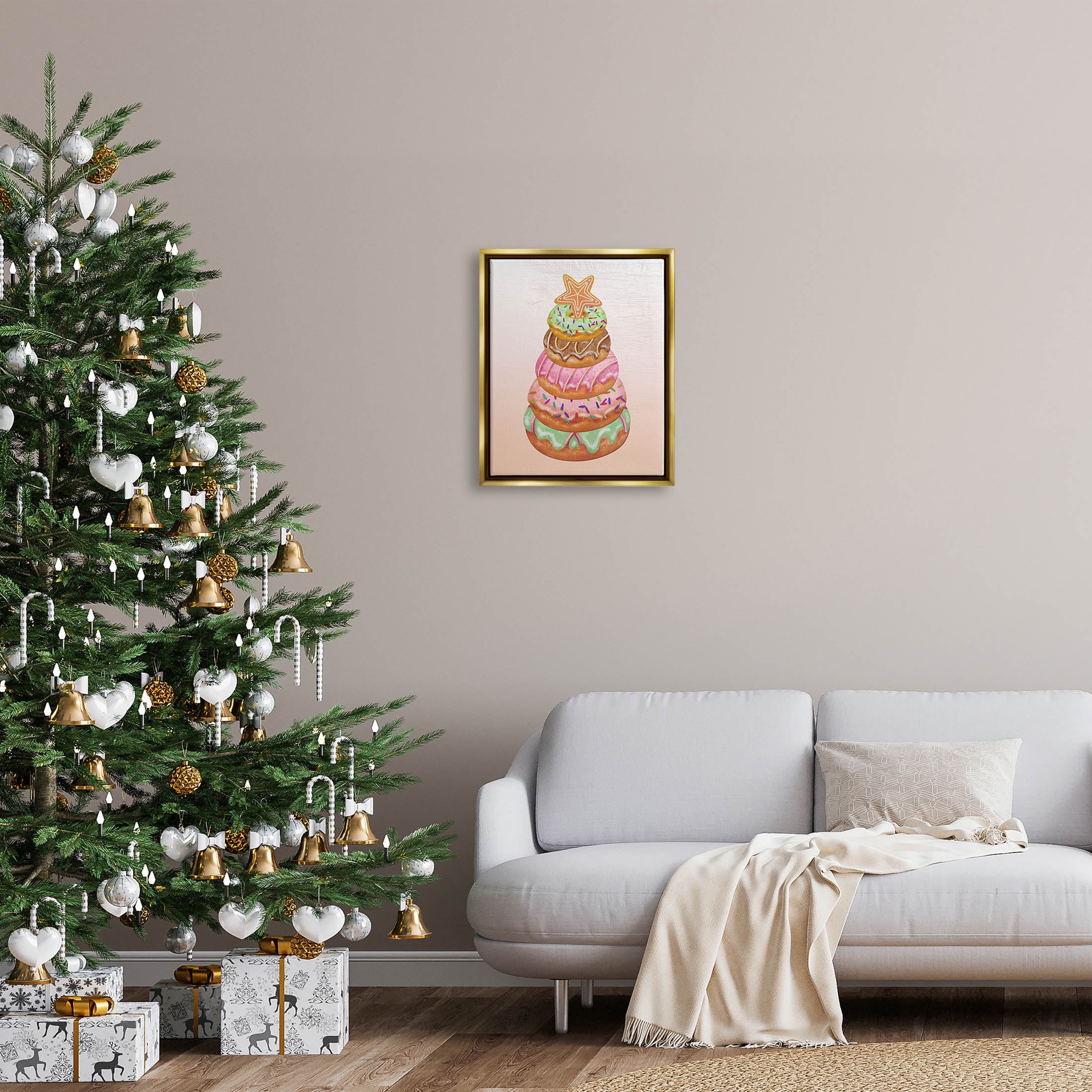 Seasonal Sweets Stacked Donuts Holiday Graphic Art Metallic Gold Framed Art Print Wall Art