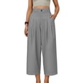 thumbnail image 5 of Mifsaly Linen Cropped Pants Women High Waisted Wide Leg Casual Summer Crop Pant Lightweight Flowy Work office Beach Vacation Outfits with Pockets Gray,XL, 5 of 8