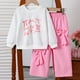thumbnail image 2 of Odeerbi 3-10 Años Conjuntos de Niña Sudaderas de Algodón Sudaderas Con Cuello Redondo Pajarita Pantalones Anchos Conjunto de Dos Piezas Top Con Lazo Pantalones, 2 of 9