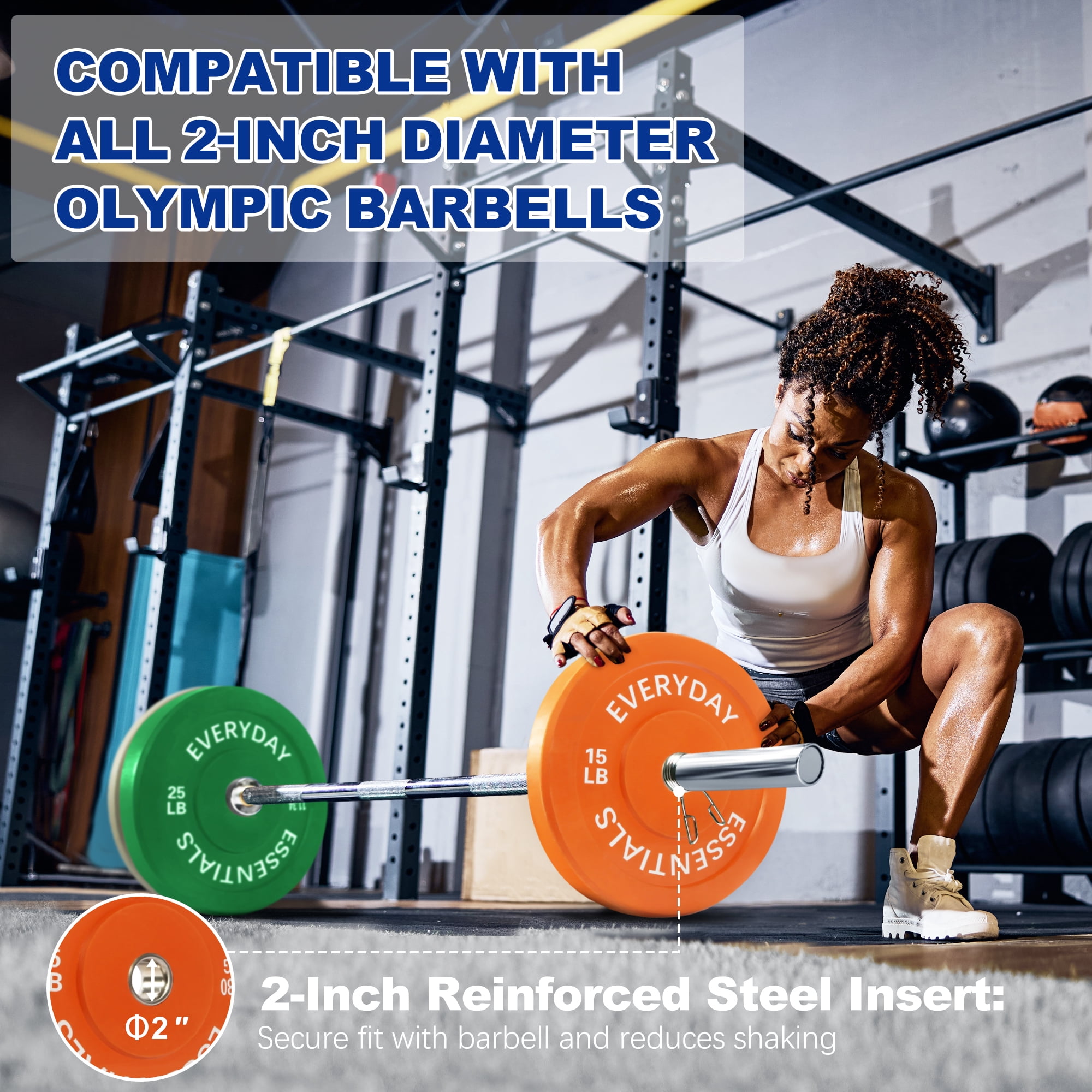 BalanceFrom Olympic Bumper Plate Weight Plate with Steel Hub, Color Coded, 100 lbs Set with 6FT Olympic Barbell and Clips, Multiple Packages