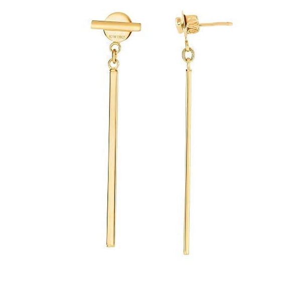 Jewelstop 14K Fancy Yellow Gold Long Round Tube Bar Earrings, Post Friction Back - 2 X 56mm, 2gr.