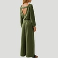 thumbnail image 5 of Olyvenn Women's Spring One Piece Jumpsuits Dressy Casual Long Sleeve Elastic Waist Pockets Wide Leg Long Pants Rompers Army Green 10, 5 of 7