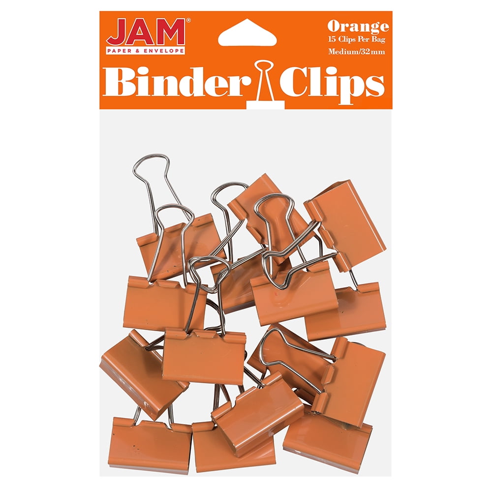 JAM Colorful Binder Clips, Medium, 1 1/4 Inch (32 mm), Orange