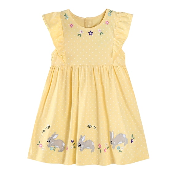 WIBACKER 2-7T Toddler Girl Cotton Casual Dress Ruffled Sleeve Polka Dot Rabbit Tunic Shirt Dresses