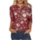 thumbnail image 1 of Tops de Algodón para Mujeres Impreso Botón 3/4 Manga Camiseta Suelta Casual Top para el Hogar Y el Uso Diario, 1 of 4