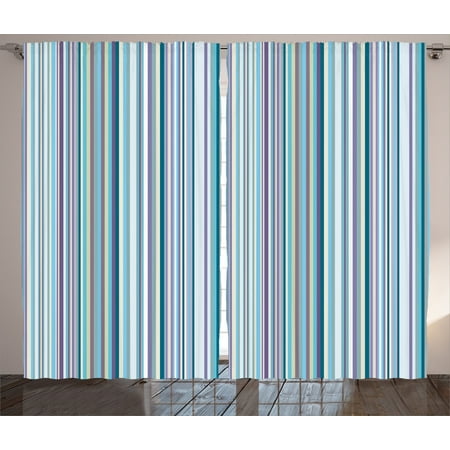 Striped Curtains 2 Panels Set Blue Purple Teal Aqua Lavender Colored Vertical Stripes Geometric Abstract Vintage Window Drapes For Living Room