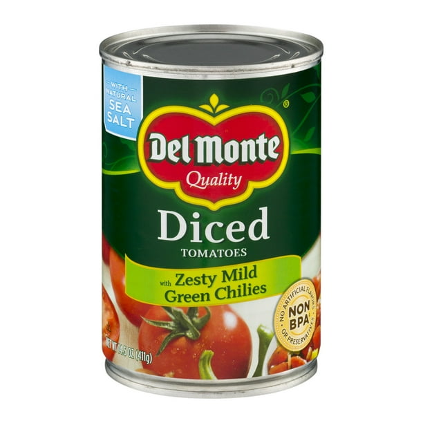 Del Monte Petite Diced Tomatoes With Zesty Mild Green Chilies, 14.5 Oz