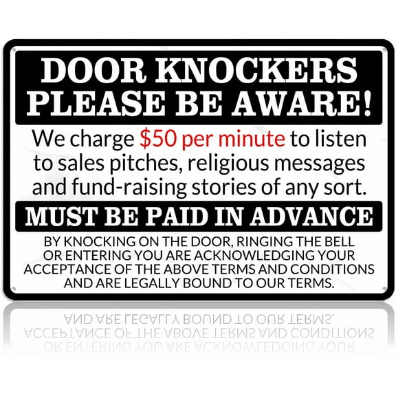 No Soliciting Funny Metal Tin Sign for House Front Door - 12×8 Inches, Door Knockers Warning, Home Bedroom Wall Art Decor