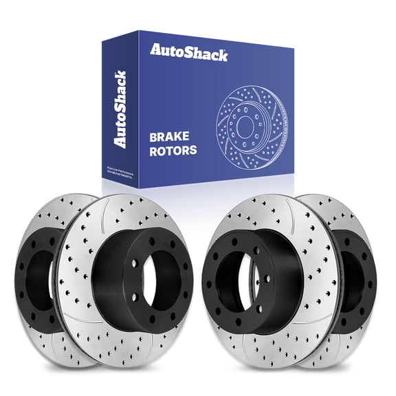 AutoShack Front Vented & Rear Vented Drilled & Slotted E-Coated Brake Rotors 4-PC Set Replacement for 2000-2005 Ford Excursion 1999-2004 Ford F-250 Super Duty ShadowGuard