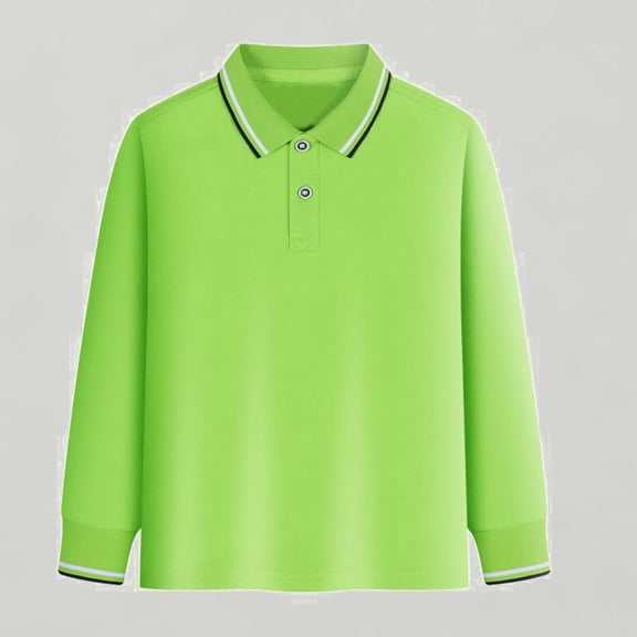 Xijirk Boys & Girls Long Sleeve Polo Shirt Contrast Ribbed Details Versatile Casual & Basic Top,5-6 Years
