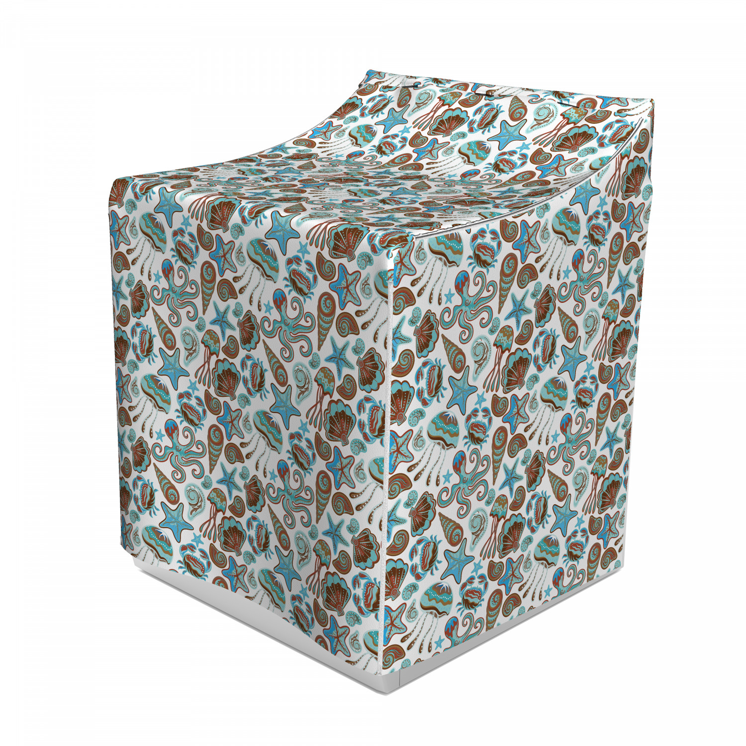 Crabs Washer Cover, Illustration of Sea Life Crabs Octopus Shells ...