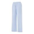 thumbnail image 4 of SUNSIOM Women Wide Leg Stripes Print Drawstring Low Rise Straight Leg Trousers Lounge Pants Pajama Pants, 4 of 10