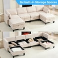 thumbnail image 5 of Mjkone Modular Sectional Sofa with Storage, 6 Seater U Shaped Sectional Couch with Movable Ottoman, Convertible Sleeper Sofa for Living Room, Beige, 5 of 7