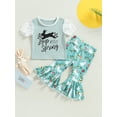 thumbnail image 2 of Toddler Baby Girl Easter Outfit Sets Cute Lace Short Sleeve Top Bunny Flared Pants Clothes, 2 of 8