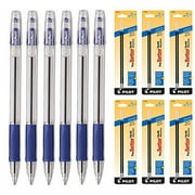 Pilot EasyTouch Ballpoint Stick Pens, Medium Point Blue Ink 6 Pens & 12 Refills