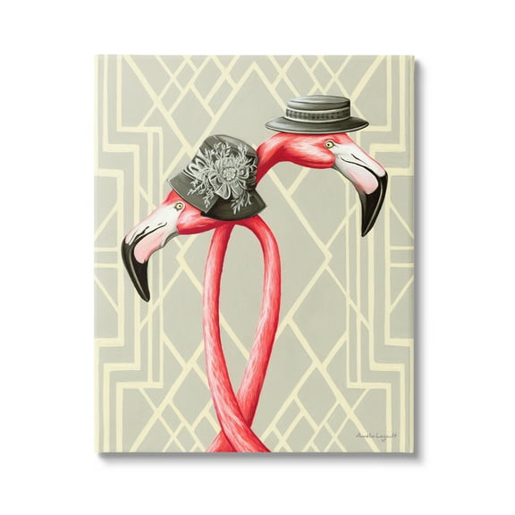 Stupell Industries Pink Flamingos Intertwining Vintage Hats Shapes Design Graphic Art Gallery Wrapped Canvas Print Wall Art, Design by Amelie Legault