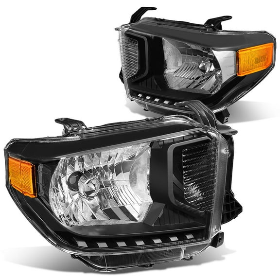 DNA Motoring HL-OH-TTUND14-BK-AM For 2014 to 2021 Toyota Tundra Pair Black Housing Amber Side Headlight Headlamps