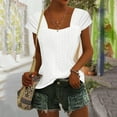 thumbnail image 2 of LOVZFMLL Women's Tops Eyelet Cap Sleeve Tees Going Out Relaxed Fit Shirts Summer Pleated Basic Dressy Casual Blouses White L, 2 of 6