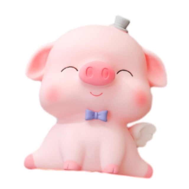 Hucha de cerdo, estatuilla de cerdo con bordes redondos, manualidades para regalos de cumpleaños, adorno de escritorio, Banco de ahorro de dinero para Cerdo entrecerrando los ojos mediano