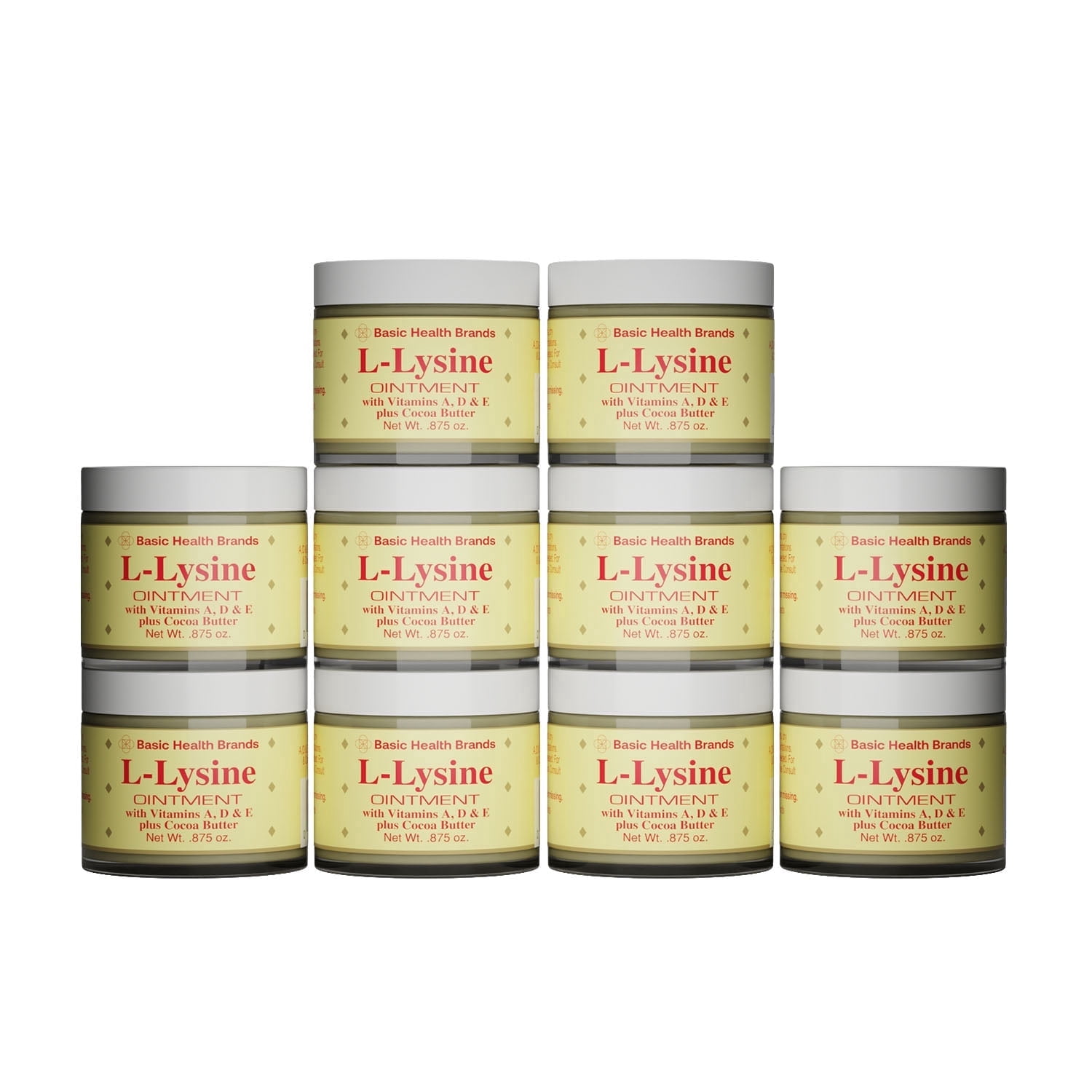 Basic Health Brands - L-Lysine Ointment - 0.875 oz - Lysine Cold Sore Treatment and Blister Relief - Soothes Chapped Lips and Dry Skin – 10-Pack