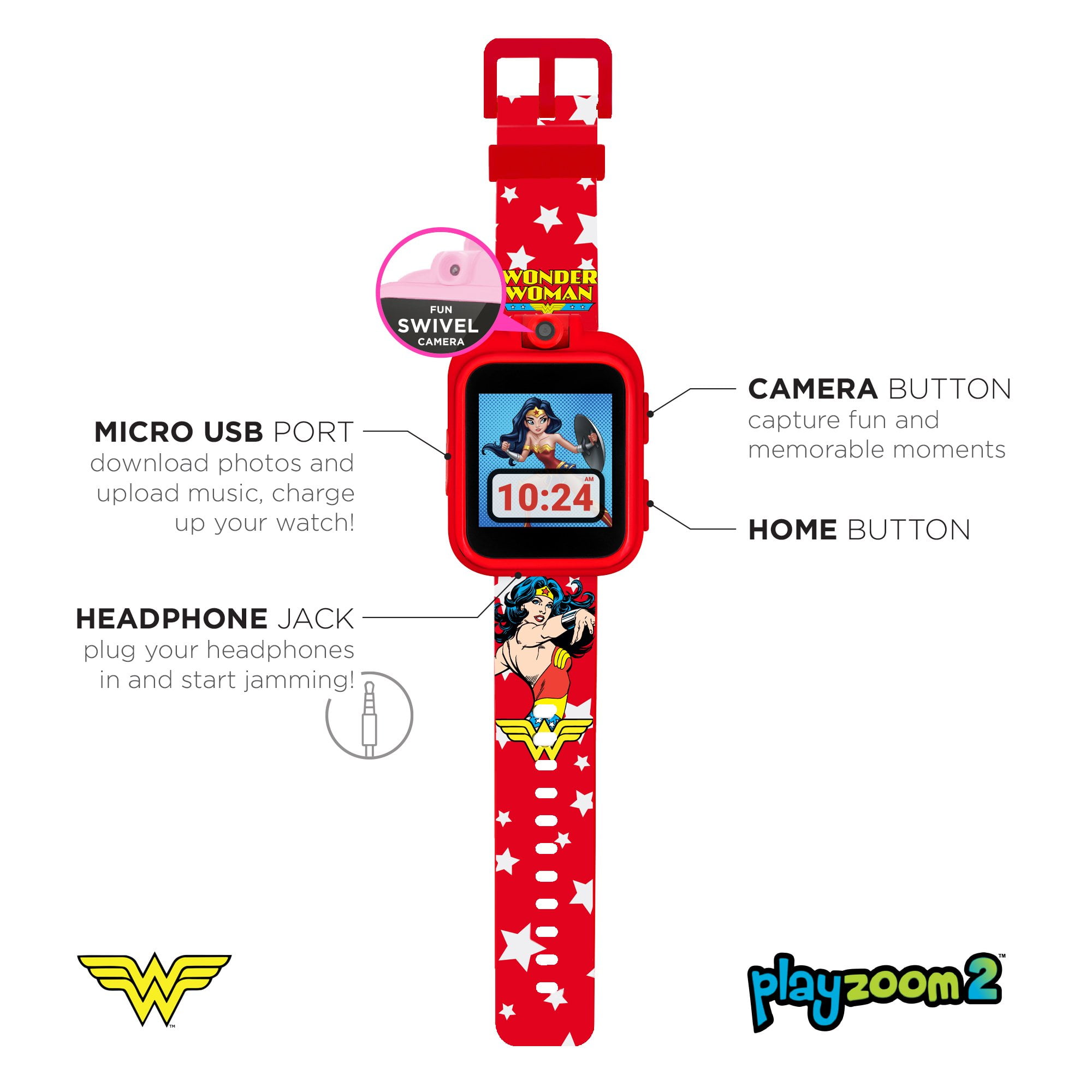 Wonder Woman PlayZoom 2 Kids Smartwatch 40mm Red Plastic Case with Red Band Walmart