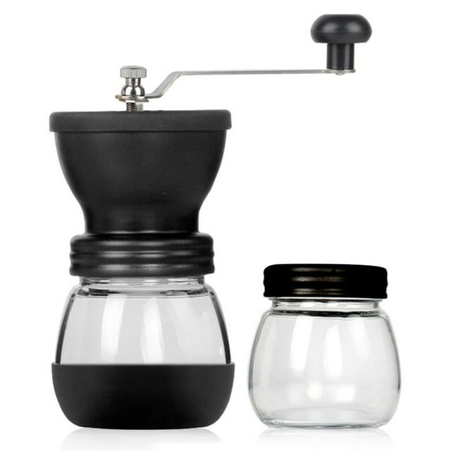 Yeacher Moulin à Café Manuel Lavable avec Meule en Céramique Mouture Réglable Deux Bocaux en Verre Transparent Poignée en Acier Inoxydable Durable Portable pour Maison et Camping