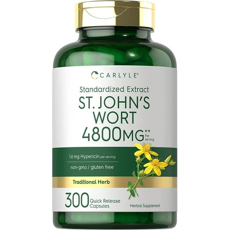 St John's Wort Extract | 4800mg | 300 Capsules for Men and Women | by Carlyle