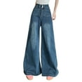 thumbnail image 4 of LADIGASU Womens Summer Thin High Waist Pocket Large Wide Leg Jeans, 4 of 5