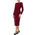 thumbnail image 4 of INSPIRE CHIC Women's Knee Length Pencil Dress Long Sleeve Tie Waist Church Work Sheath Dresses L Dark Red, 4 of 5