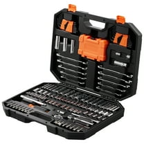 KFFKFF Mechanics Tool Set and Socket Set, 1/4" and 3/8" Drive Deep and Regular Sockets, Set of 145 Pcs SAE and Metric Tools with Bits, Combined Wrench