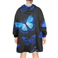 thumbnail image 2 of Black Blue Butterfly Pattern Wearable Oversized Blanket,Wearable Blanket Hoodie for Adults,Cozy Hooded Blankets with Super Pockets,Super Warm Fuzzy Pullover for Women & Men, 2 of 6