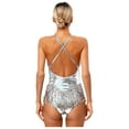 thumbnail image 6 of Raenseen Womens Sleeveless Sequin Leotard with Fringe Latin Jazz Chacha Ballroom Dance Costume Silver M, 6 of 8