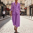 thumbnail image 6 of 2 Piece Sets for Women,Linen Blazer and Pants Matching Set for Women Dressy Casual Work Jackets with Wide Leg Capris 2 Piece Business Outfits, 6 of 9