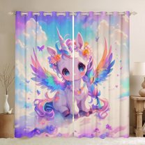 Feelyou Magical Unicorn Child Curtains Pack of 2 (42x84 Each), Dreamy Cartoon Animal Curtains Blackout, Flower Floral Bedroom Curtains, Curtains and Drapes Home Decor