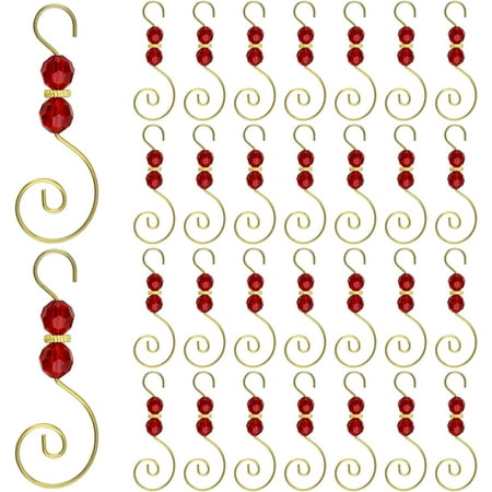 

Christmas Ornament Hooks 30pcs Christmas Tree Decoration Hanger Hooks S Shape Hooks Christmas Ornament Metal Hooks with Crystal Round Bead (Red)