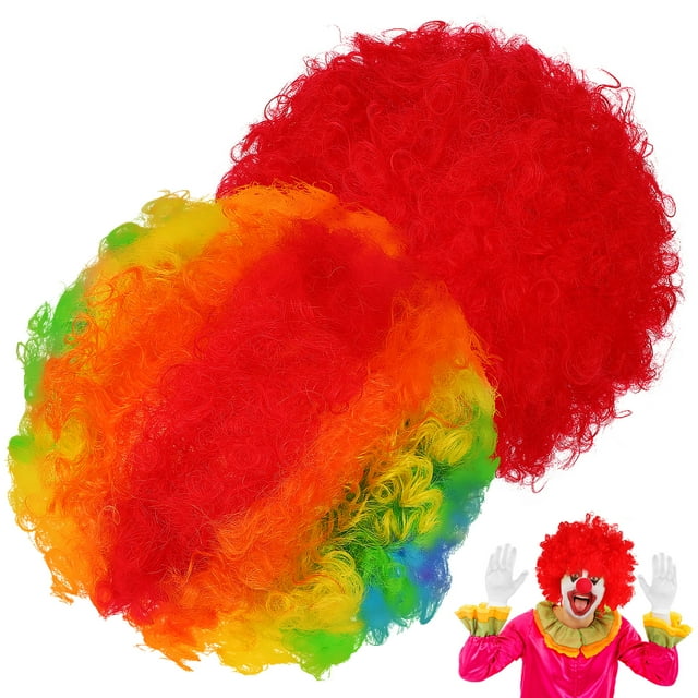 Pelucas Afro de payaso divertido, pelucas locas de arcoíris, estilo Retro, disfraz de fiesta temática de discoteca, 2 uds.