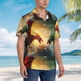 thumbnail image 3 of Bingfone Men's Short Sleeve Button Down Shirts Hawaiian Castle Red Green Sky Dragon Printed Beach Shirt, 3 of 7