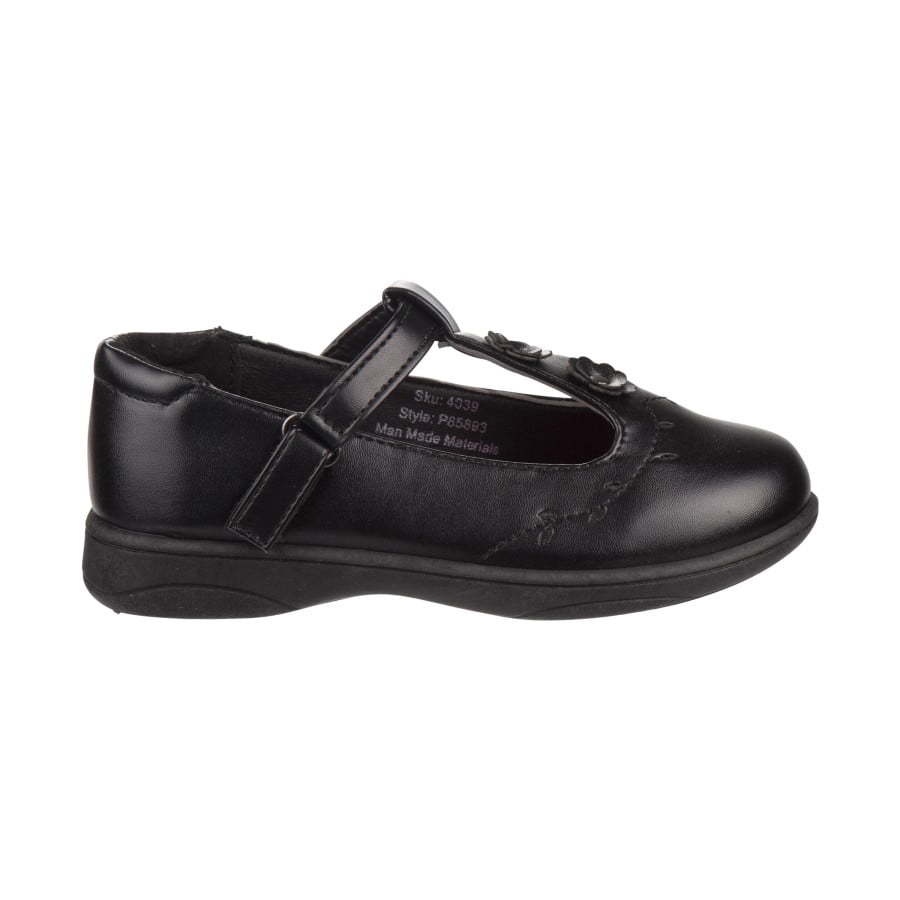 Petalia Girls' Faux Leather Details T-Strap Hook and Loop School Shoes. (Little Kids)