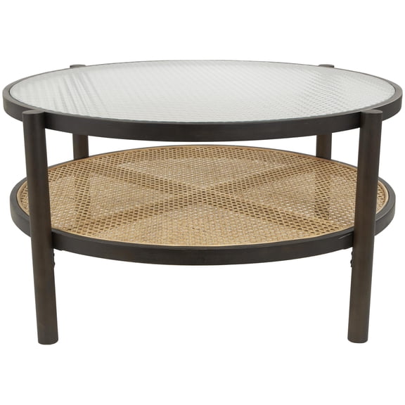 DecMode 34" x 17" Brown Rattan Coffee Table with Pressed Tempered Glass Top, 1-Piece