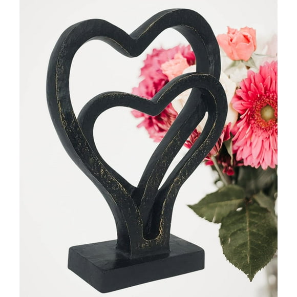 Bellaa 24827 Heart Statues Eternity Double Love Romantic Sculpture, 11 Inches, Anniversary Valentines Couple Gift for Her Home Decor, Modern Art Bond of Marriage