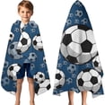 thumbnail image 3 of Blue Soccer Balls Pattern Hooded Bath Towel，60"x35" for Ages 3 To 12 Kids, Quick Dry Lightweight Soft Microfiber Hood Beach Towel Cover Up for Kids, 3 of 7