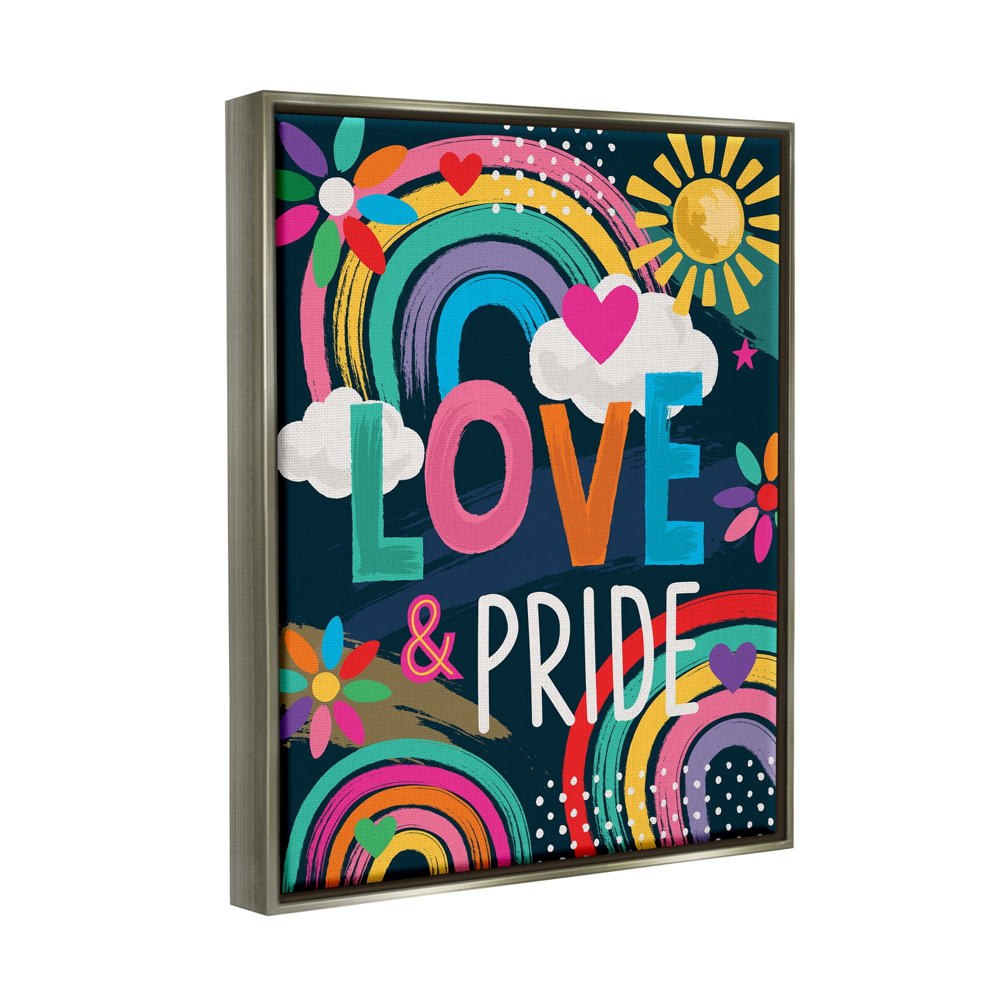 Stupell Industries Love & Pride LGBTQ Floral Rainbows Holiday Painting Gray Floater Framed Art Print Wall Art