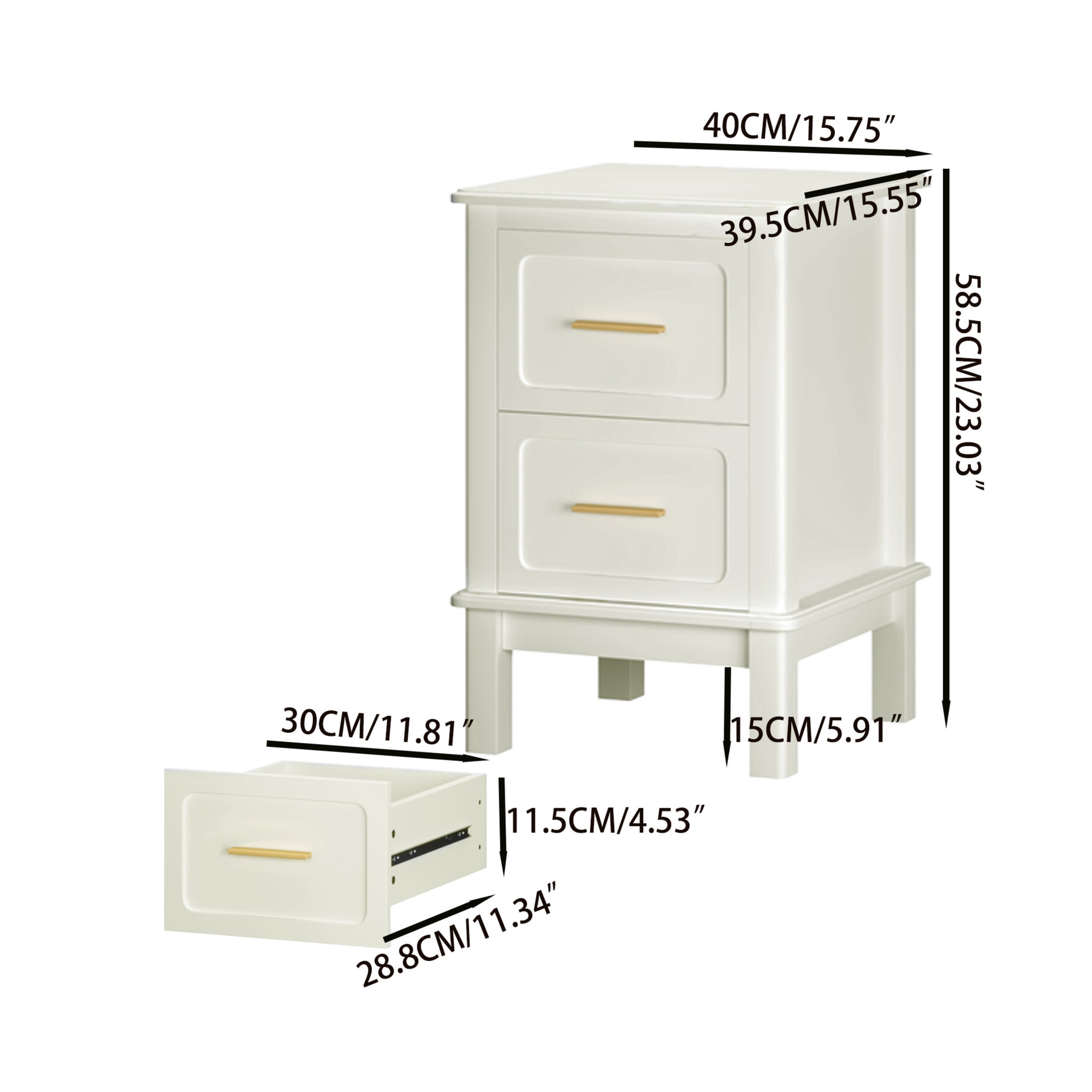 Noble House Misty 16" Modern 2-Drawer Nightstand with Gold Handles, Sturdy Accent Table for Small Spaces, Cream White