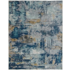 ReaLife Rugs Machine Washable Printed Abstract Modern Blue Eco-friendly Recycled Fiber Area Runner Rug (7'6" x 9'6")